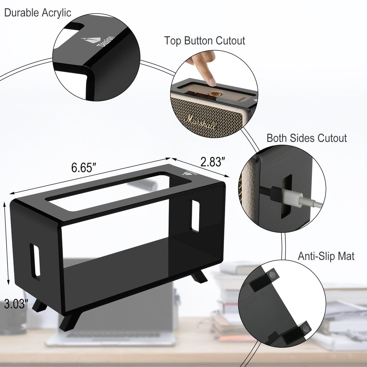 TXEsign Emberton desktop stand side view shows compact, space-saving profile