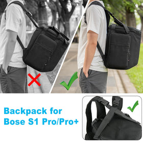 TXEsign person carrying Bose S1 Pro in shoulder strap for hands-free travel