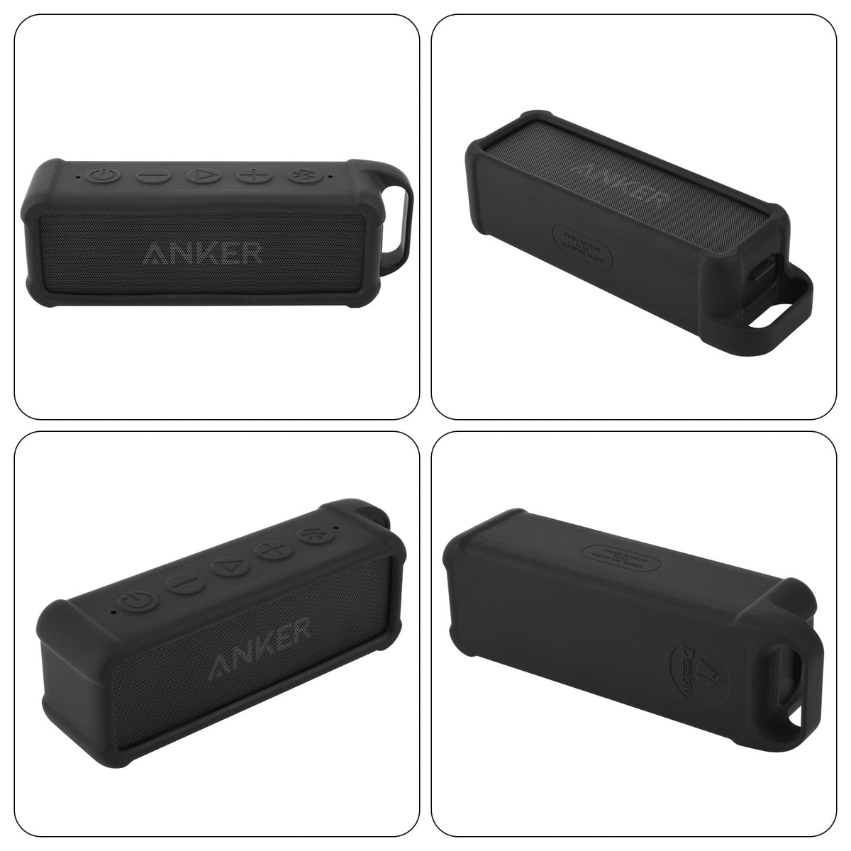 Packaging shows silicone case and carabiner included for Anker Soundcore 2.