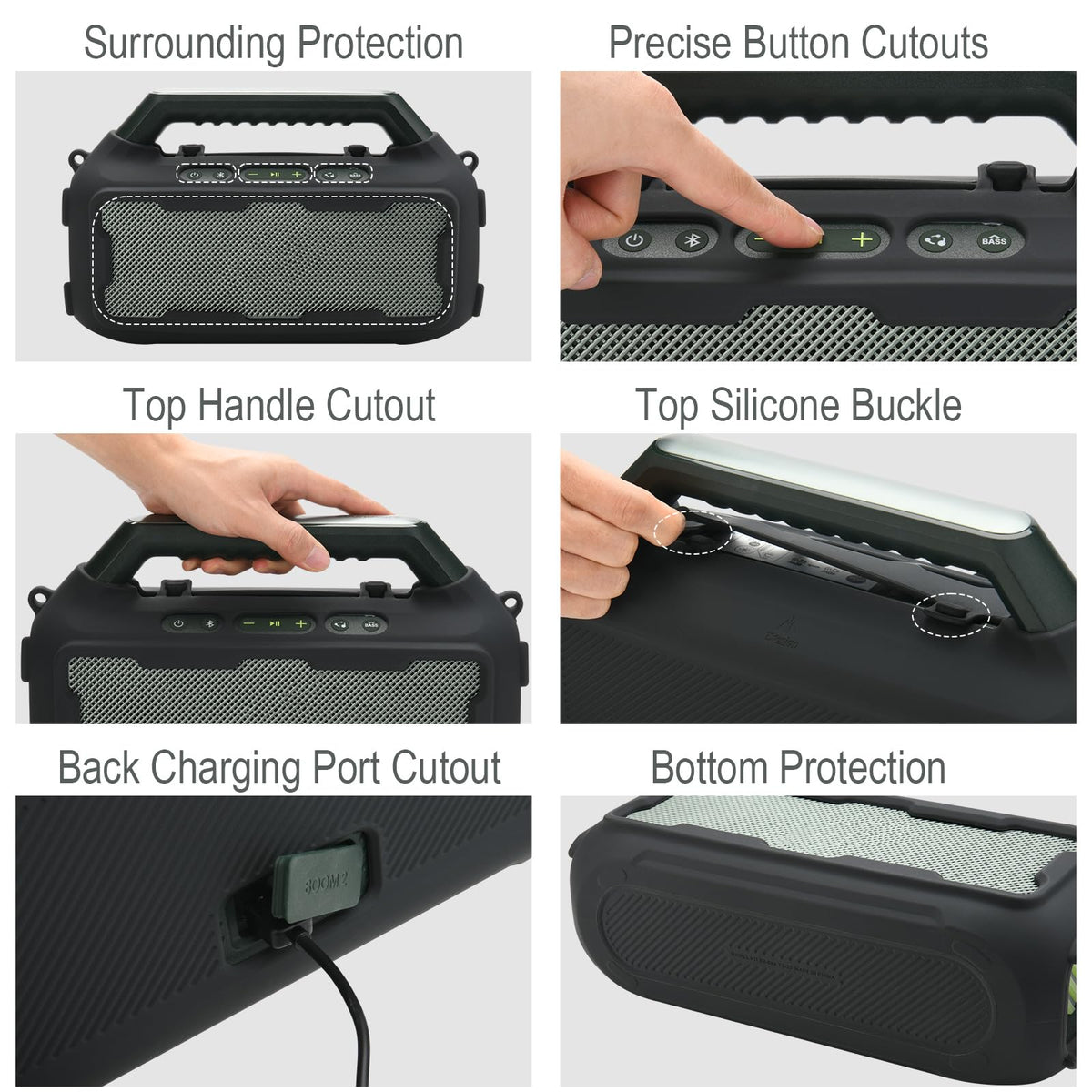 TXEsign Soundcore Boom 2 silicone cover front view preserves sound quality with hollow design.