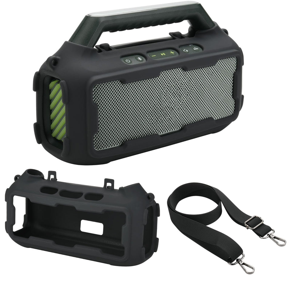 TXEsign silicone cover for Soundcore Boom 2 with top opening protects handle while easy to access controls.