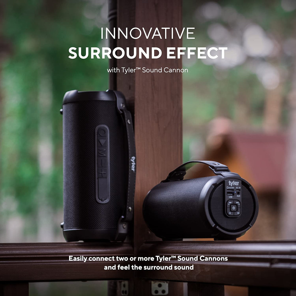 Tyler built-in battery indicator highlights hours of wireless playback.