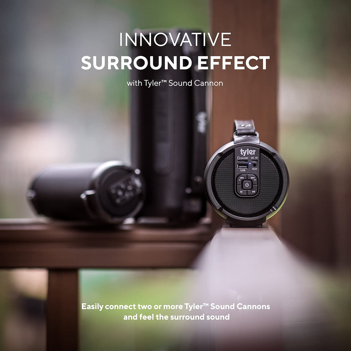 TYLER long-range Bluetooth connection for seamless audio across outdoor spaces