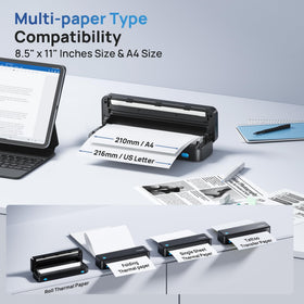 TYPONOS D820 open paper compartment highlighting tidy media storage benefit