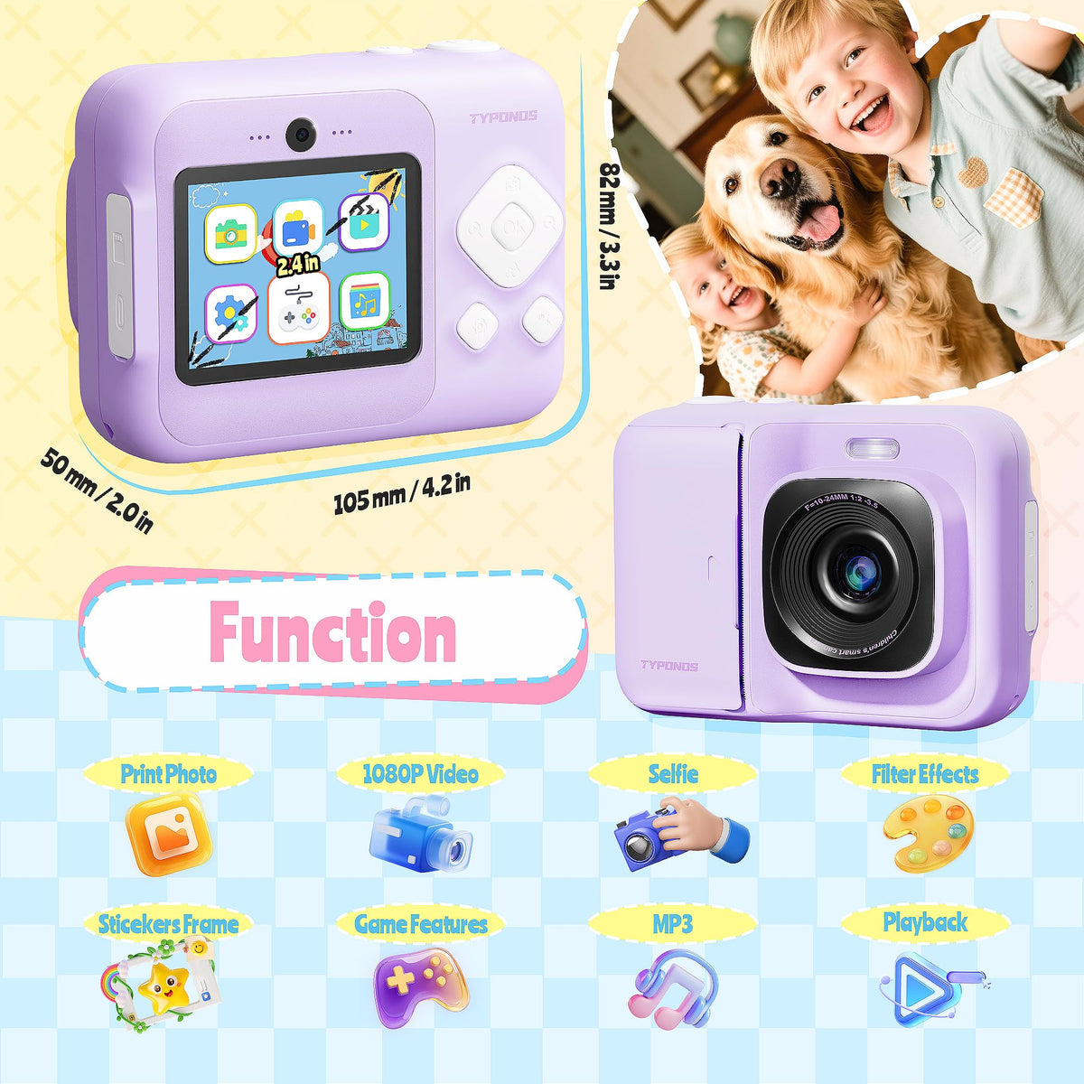 TYPONOS instant print camera screen 2.4in aids framing for young photographers