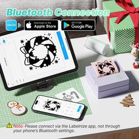 PM290 Bluetooth setup with Labelnize app on mobile device for wireless printing.