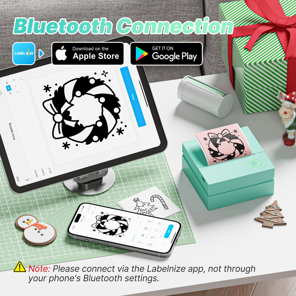 TYPONOS PM290 Bluetooth setup screen highlights wireless connection with smartphones