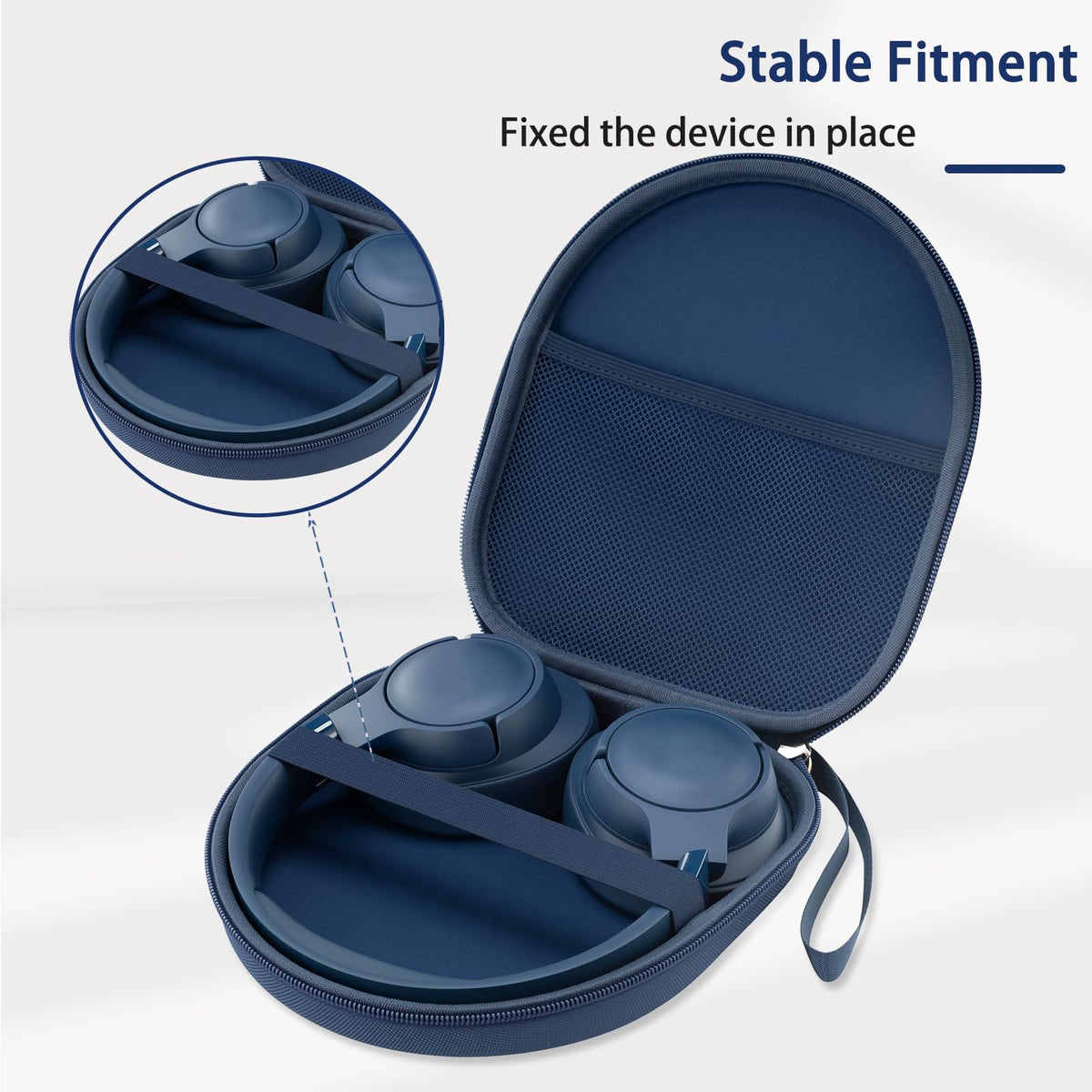 TYSORETY blue case interior with soft lining protecting headphones.