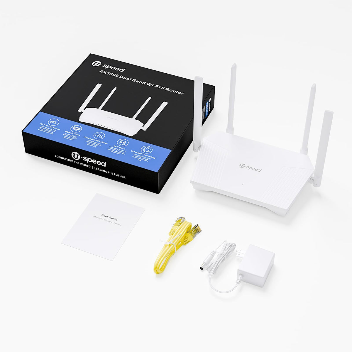 Gigabit Ethernet ports on the U-SPEED AX1500 router for fast wired connections