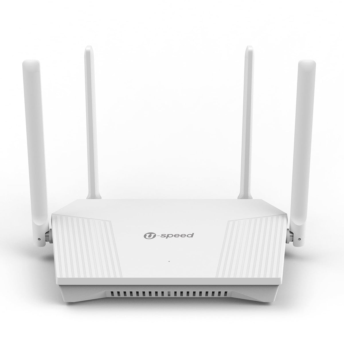 U-SPEED AX1500 WiFi 6 router front view showing sleek design and modern styling for home use