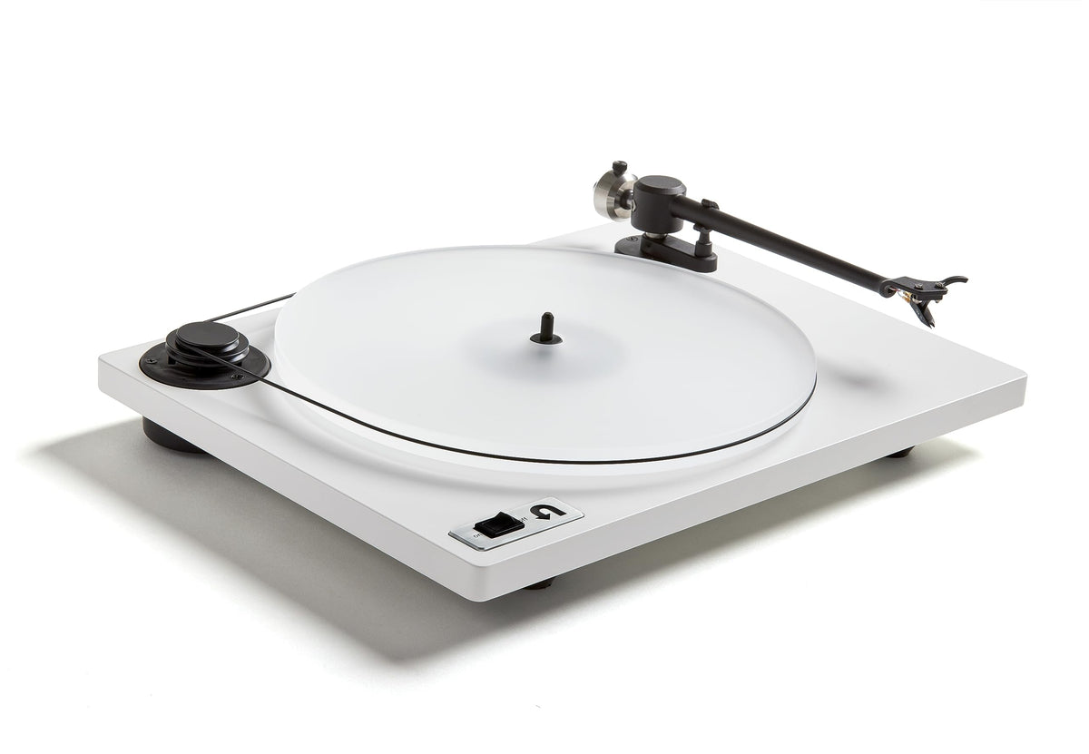 U-Turn Audio Orbit Plus Gen 2 turntable base in white, offering sleek visuals and stable playback.