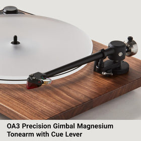 U-Turn Audio Orbit Special Gen 2 walnut plinth texture enhances room aesthetics