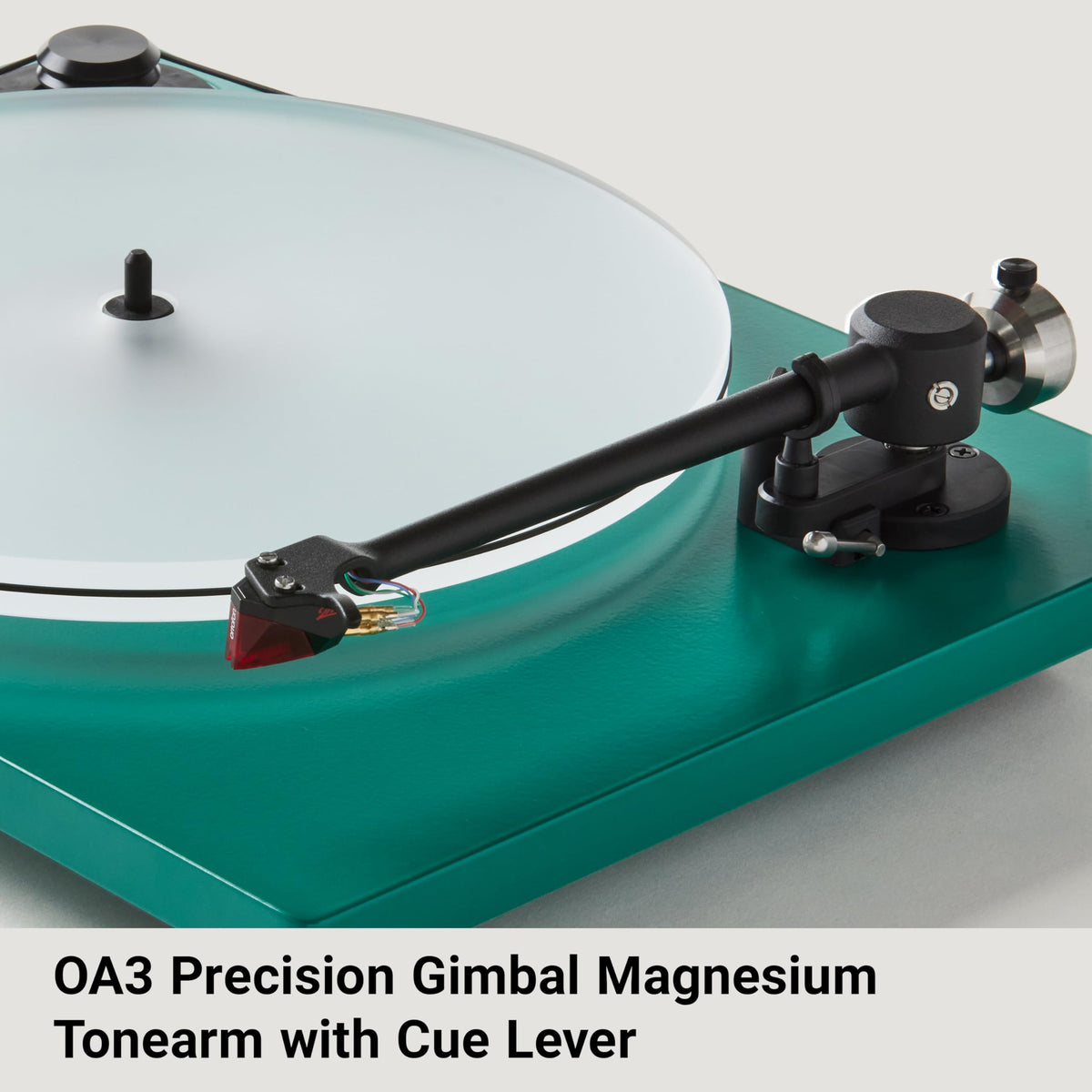 U-Turn Audio Orbit Special Turntable Green belt-drive closeup for quiet listening