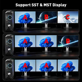 UANTIN back panel showing three HDMI outputs and DP input for easy multi-monitor connection