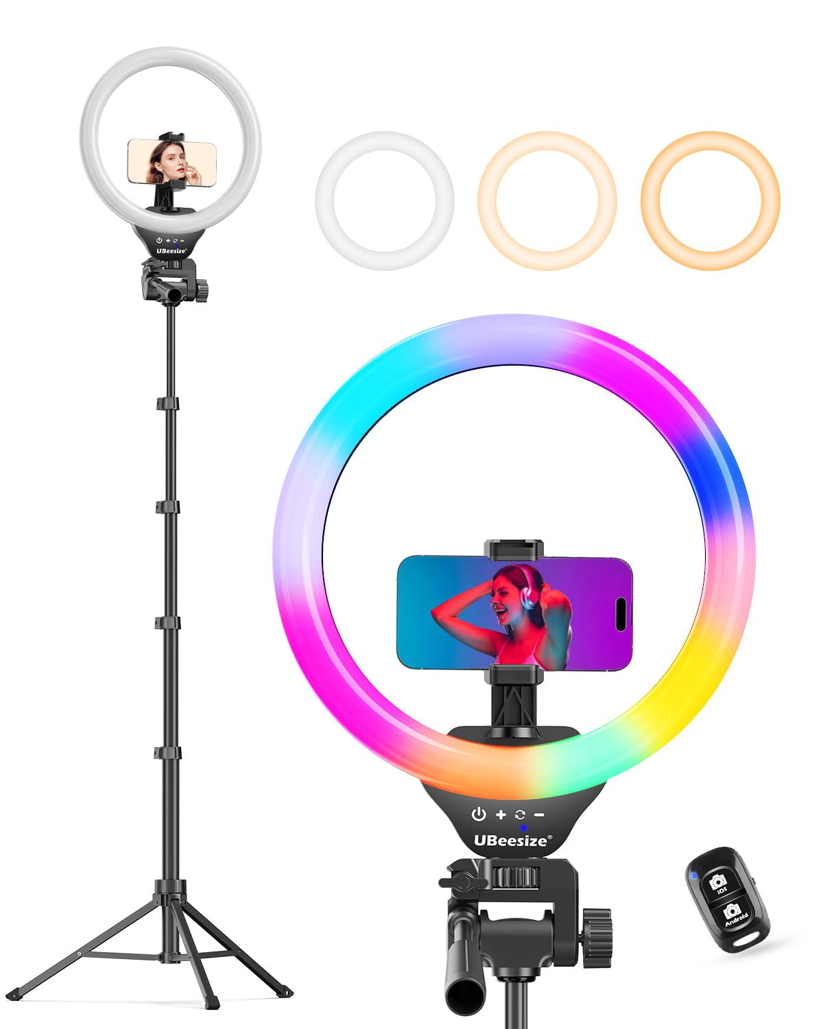 UBeesize ring light front view showing bright even illumination benefit