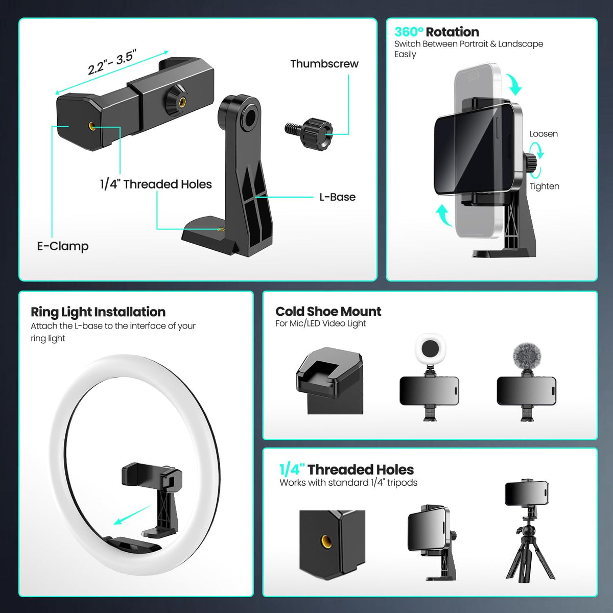 UBeesize ring light next to smartphone showing size comparison and portability benefit