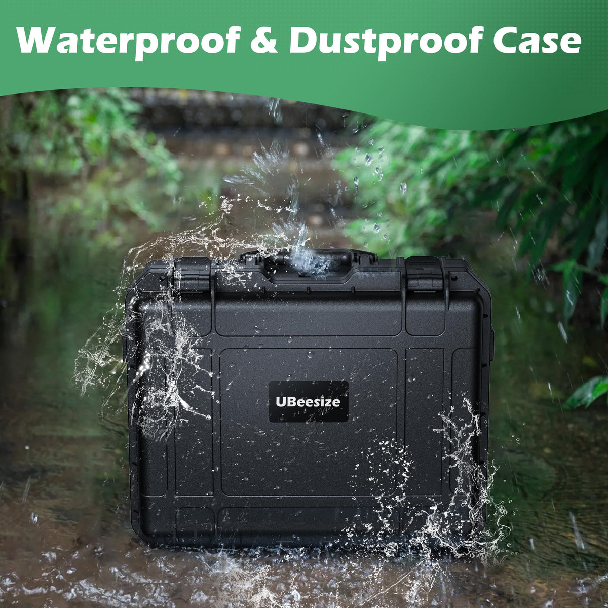 Waterproof shell protects contents in rain and splashes