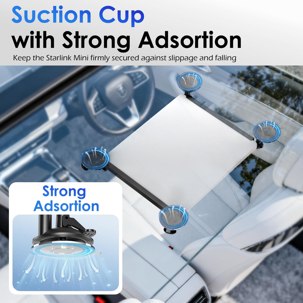 UBeesize Starlink Mini suction mount on roof rack for flexible travel setup.