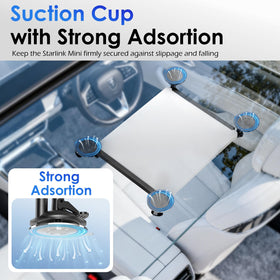 UBeesize Starlink Mini suction mount on roof rack for flexible travel setup.