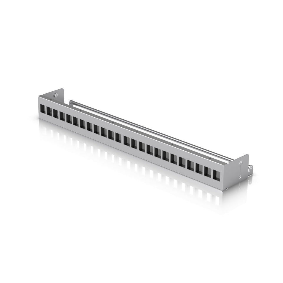 Ubiquiti 24-Port Blank Keystone Patch Panel front view, ideal for organized rack cabling