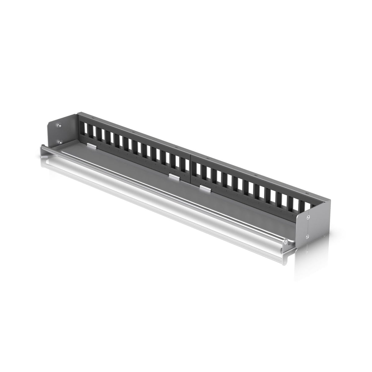 Ubiquiti 24-Port Blank Keystone Patch Panel side view shows durable steel construction