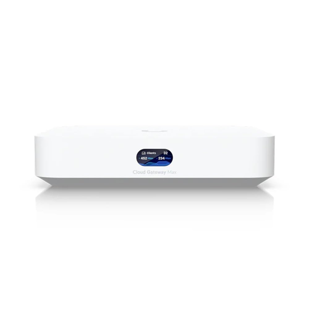Ubiquiti Cloud Gateway Max 0.96-inch status display for at-a-glance health updates.