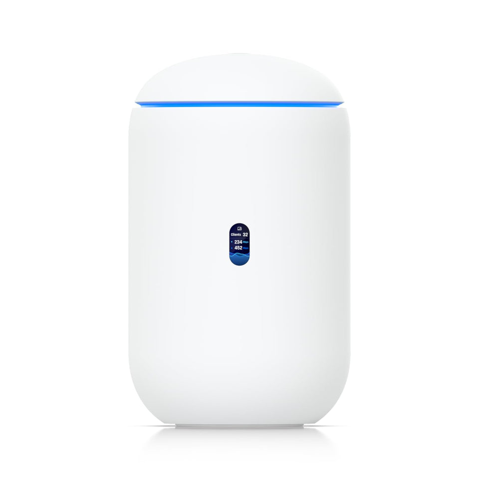Ubiquiti Dream Router Wi‑Fi 7 front view with 10G SFP+ WAN uplink