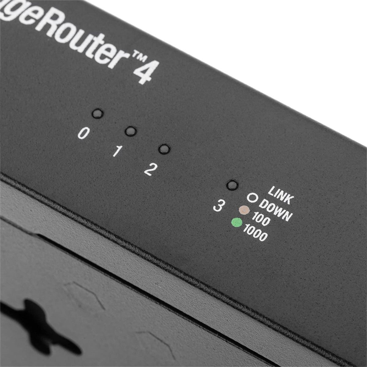 Ubiquiti EdgeRouter 4 desk-mount setup demonstrates space-saving placement.