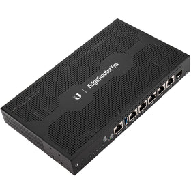Ubiquiti ER-6P router front view showing compact, fanless design ideal for quiet offices