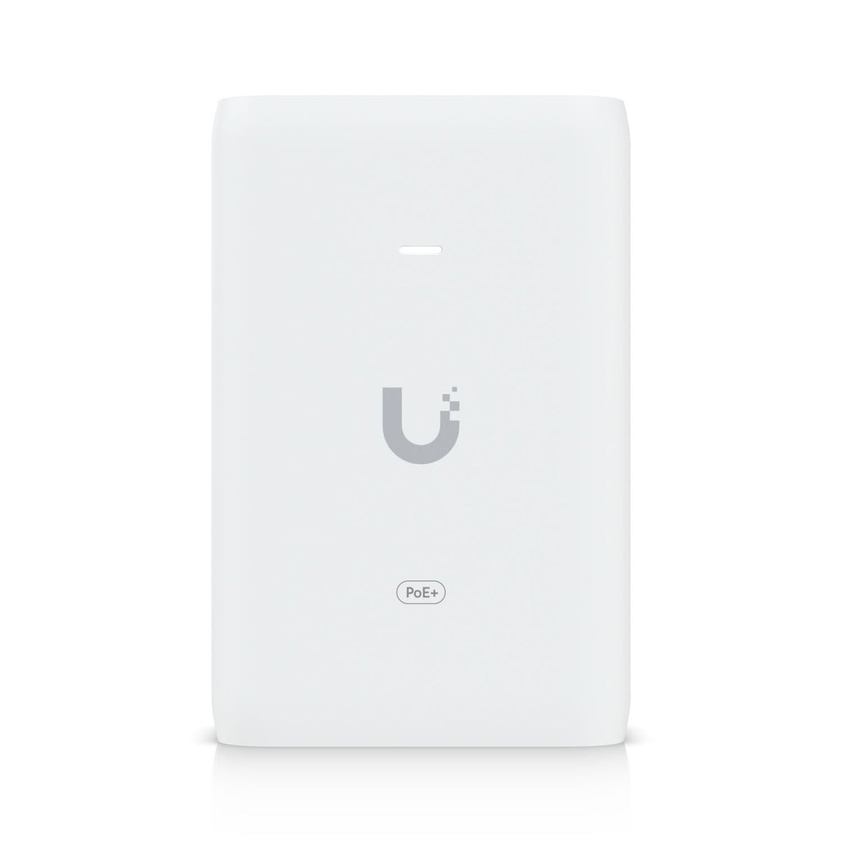 Ubiquiti PoE+ adapter side ports detail highlighting 2.5GbE compatibility and durable jack
