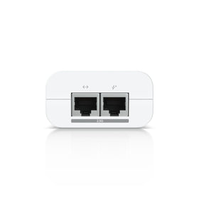 Ubiquiti PoE+ adapter wiring and connector closeup demonstrating secure two-pair power delivery