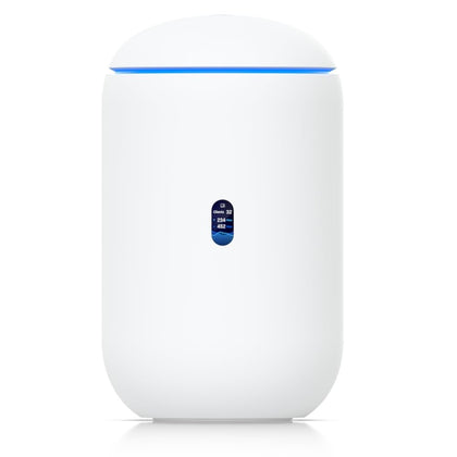 Ubiquiti UDR7 front panel with ports and LEDs for quick setup and status.
