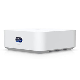 Ubiquiti UniFi UX7 gateway ports detail highlighting wired connectivity options.