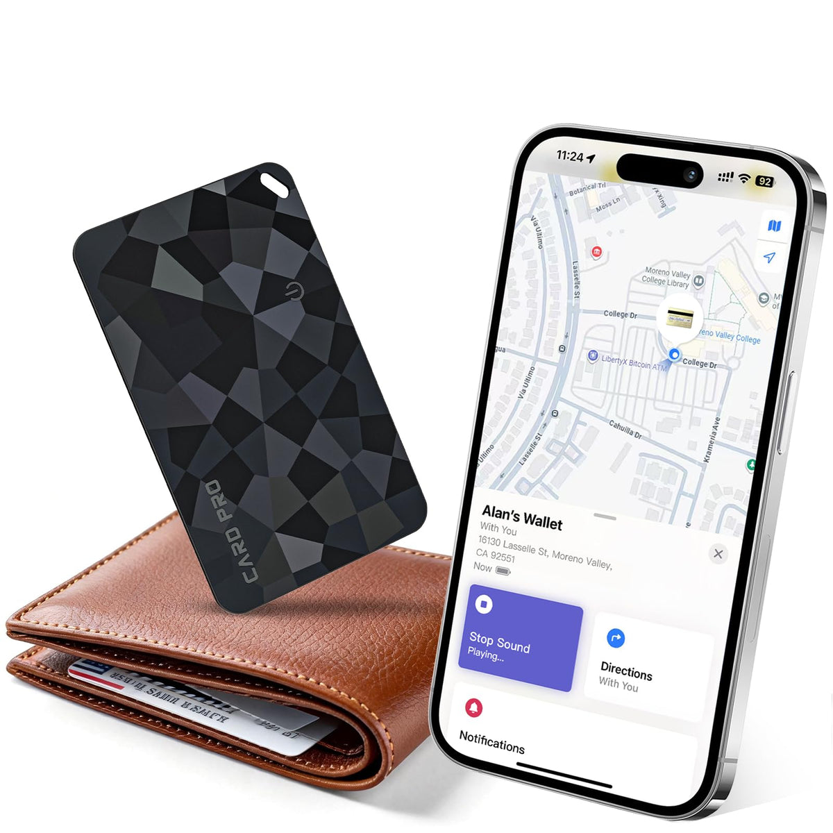 UBOMOPI wallet tracker card pairing with Find My on iPhone for quick item location