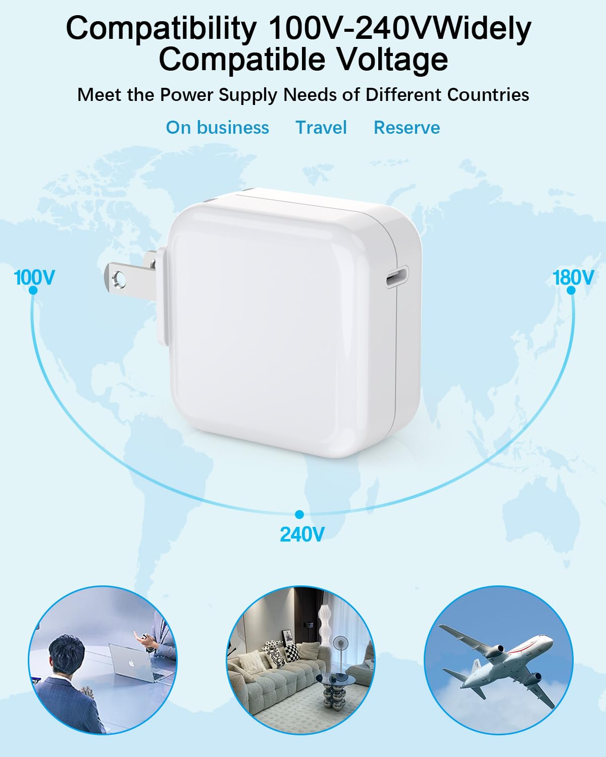 UCCRIE worldwide-volt-charger supports 100-240V for global travel