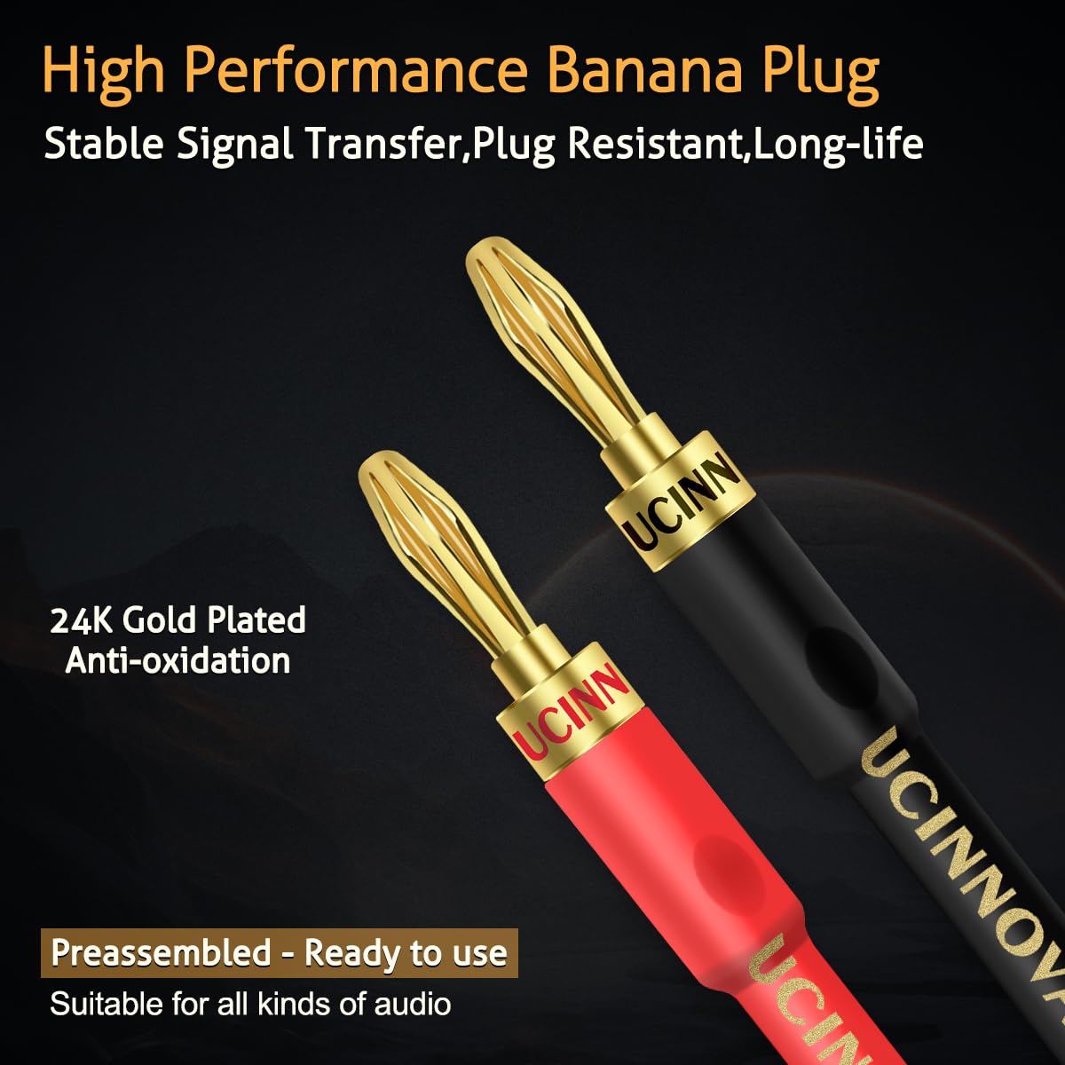 UCINNOVATE gold-plated right-angle banana plugs offer secure, space-saving connections