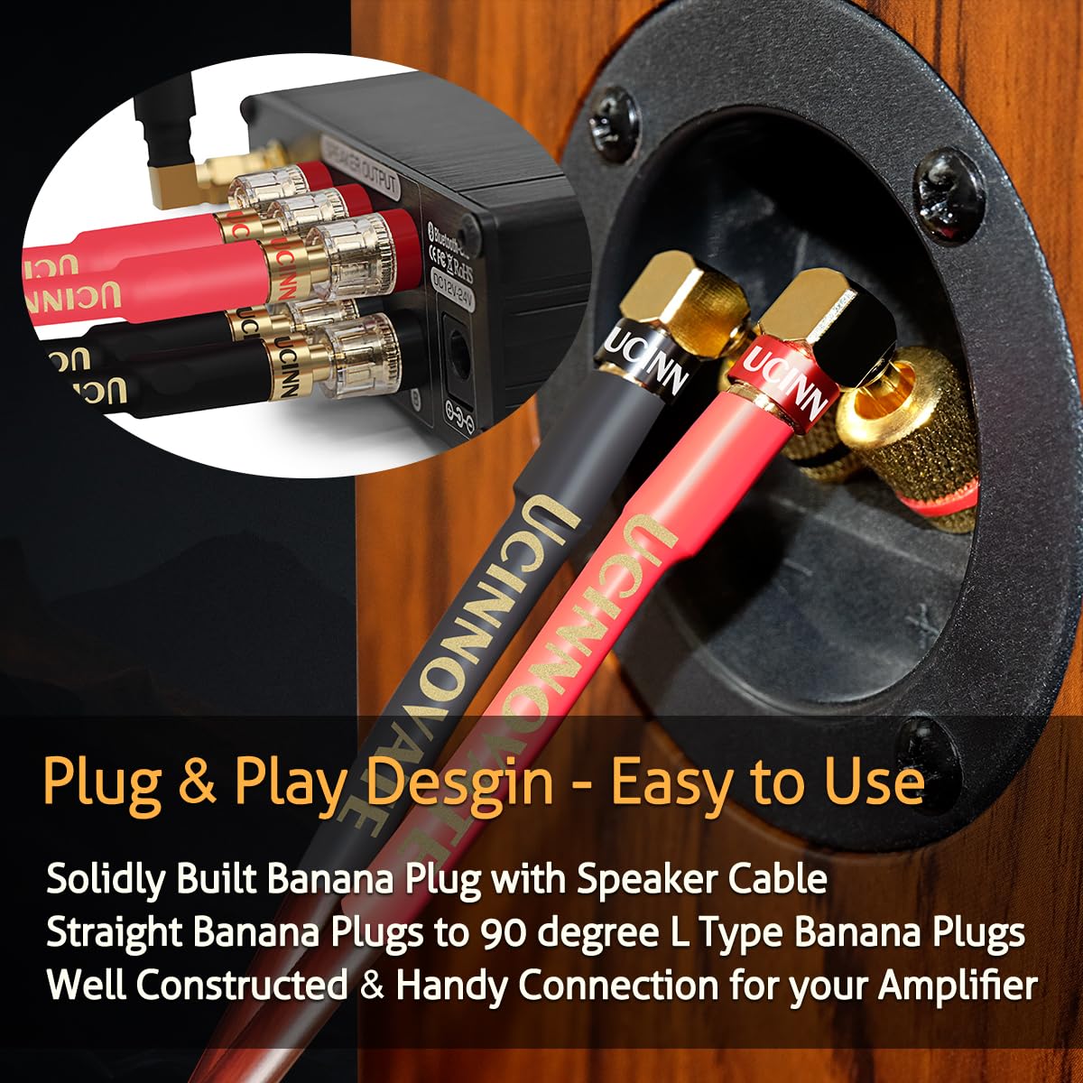 UCINNOVATE packaged two-pair speaker cable kit for quick home theater setup