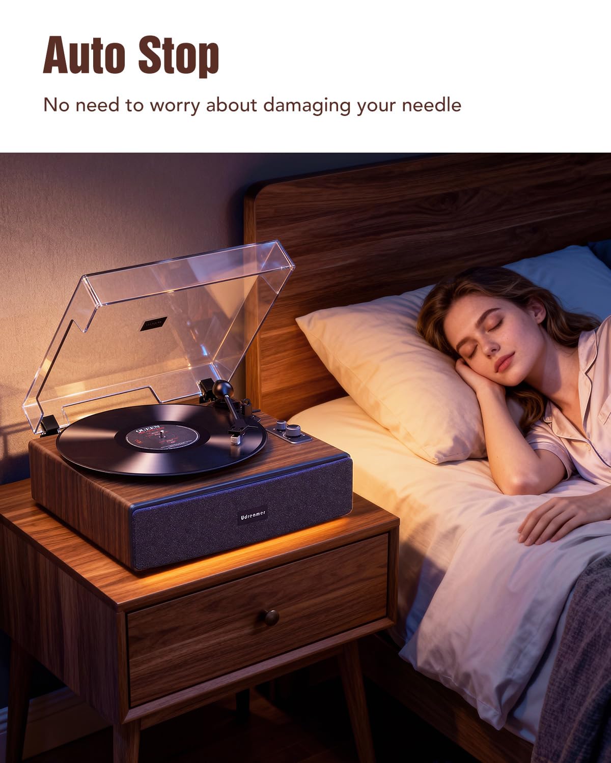 Udreamer adjustable lighting with three brightness levels enhances ambiance.