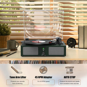 Udreamer with detachable dust cover open, keeping records clean and reducing surface contaminants