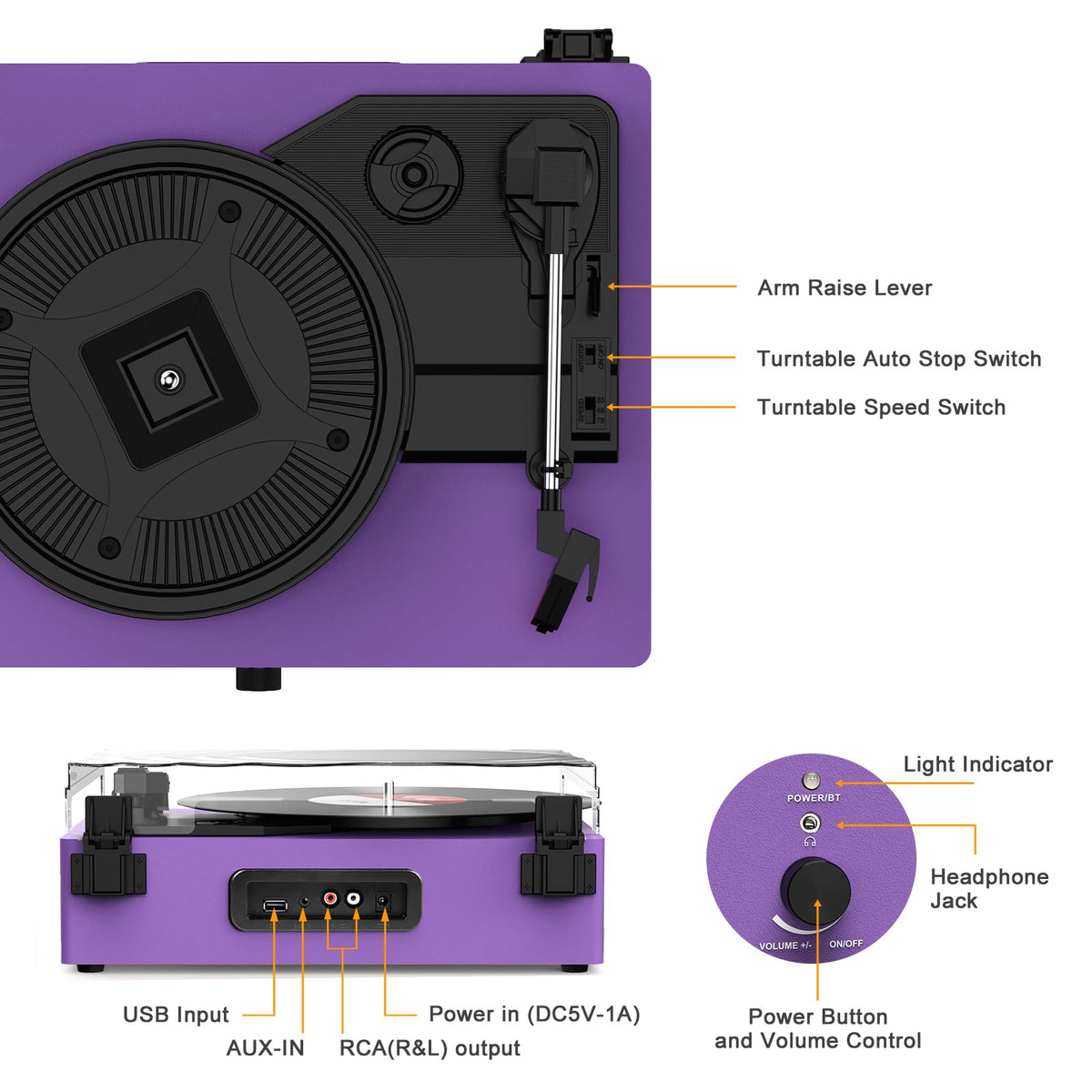 Udreamer size comparison with record and headphones showing compact footprint for small spaces