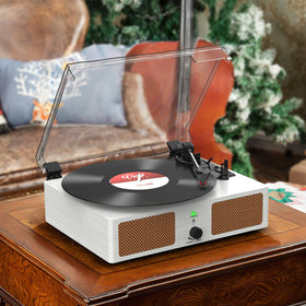 Udreamer next to records showing size and compatibility with 7, 10, 12-inch discs