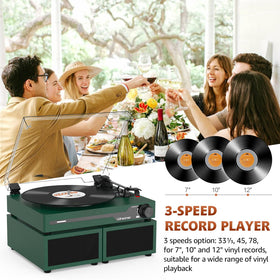 Udreamer 3-speed belt drive supports 33, 45, and 78 RPM records clearly.