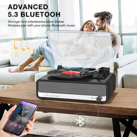 Udreamer vinyl player 3-speed turntable supports 33, 45, and 78 RPM.