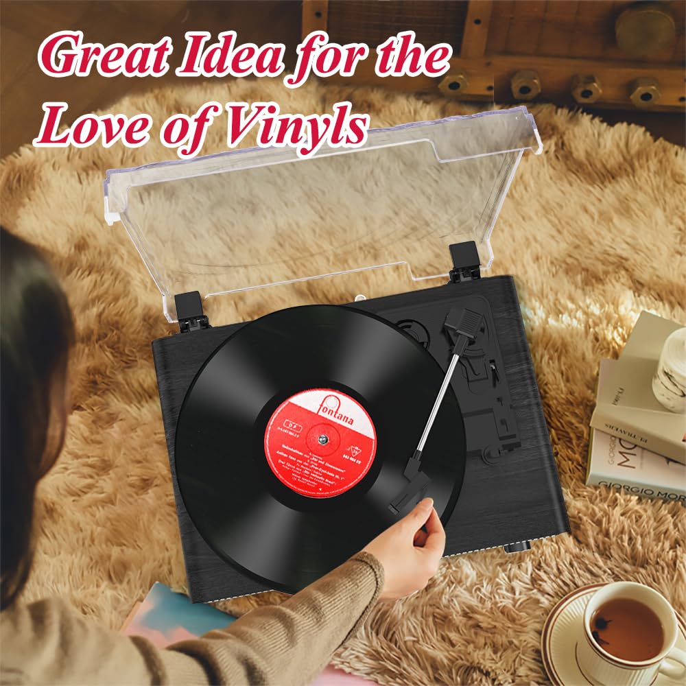 Udreamer vinyl player detachable dust cover for quick, clean use.