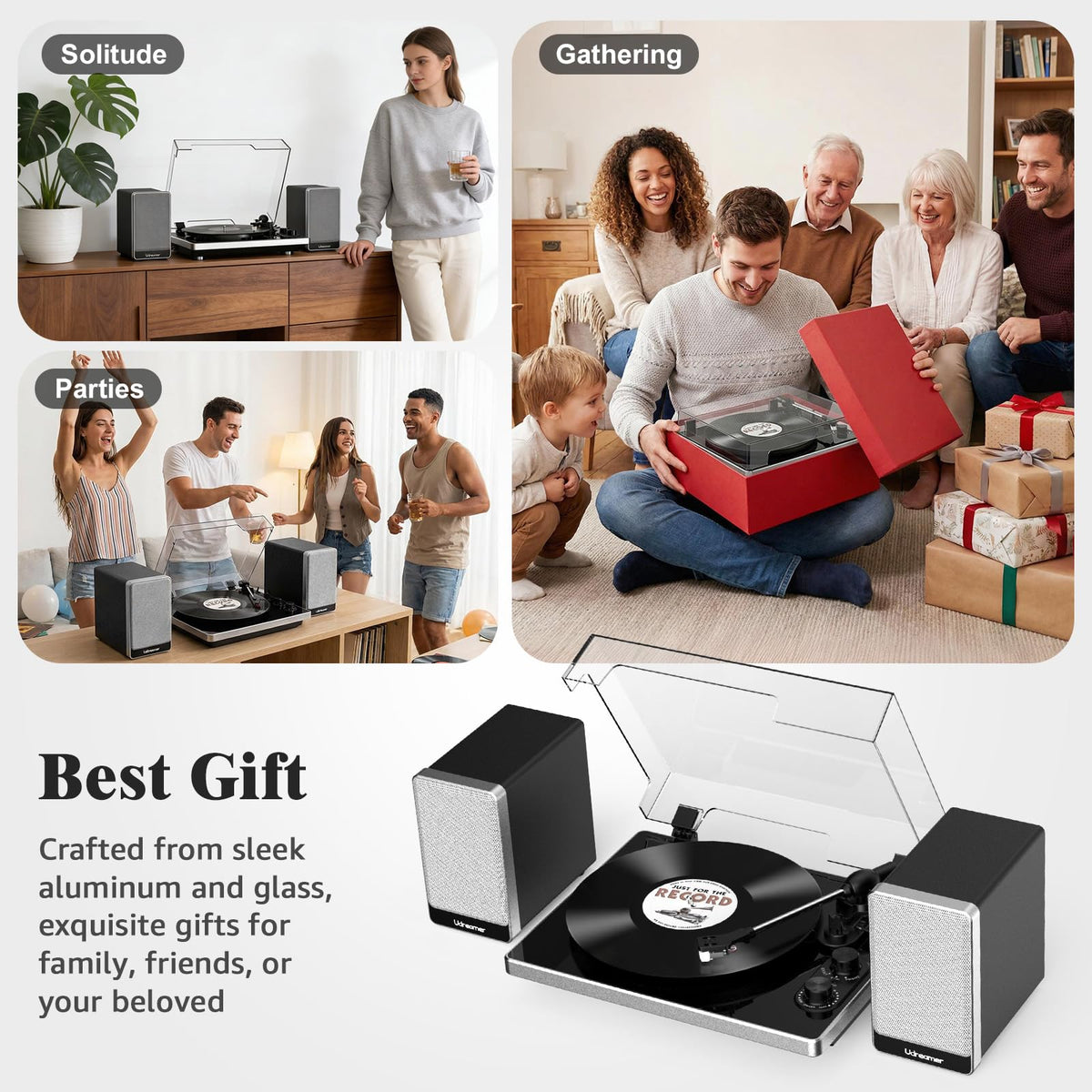 Udreamer vinyl record player aluminum and glass design