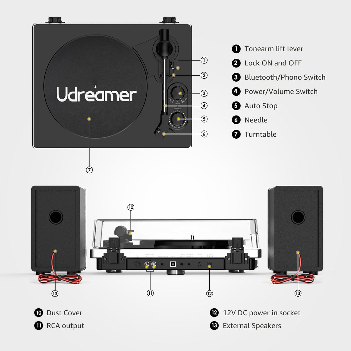 Udreamer vinyl record player compact dimensions fit anywhere