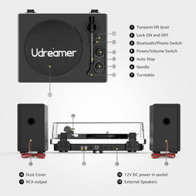Udreamer vinyl record player compact dimensions fit anywhere