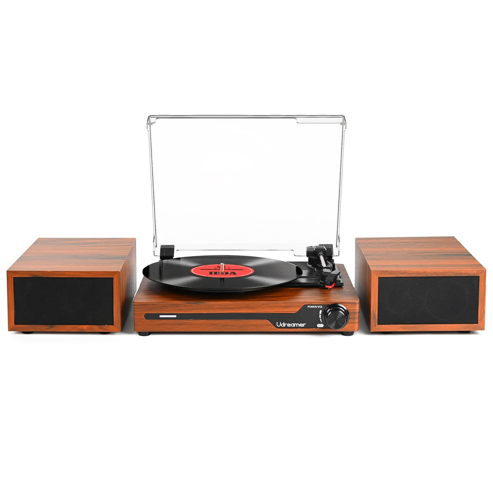 Udreamer vinyl record player with dual speakers for immersive sound at home or on the go