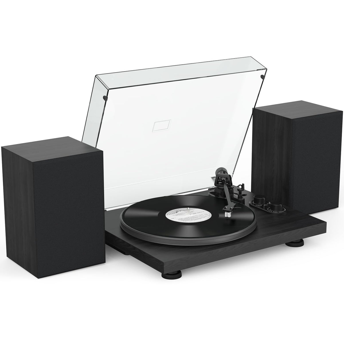 Udreamer vinyl record player front view with built-in preamp for simple setup