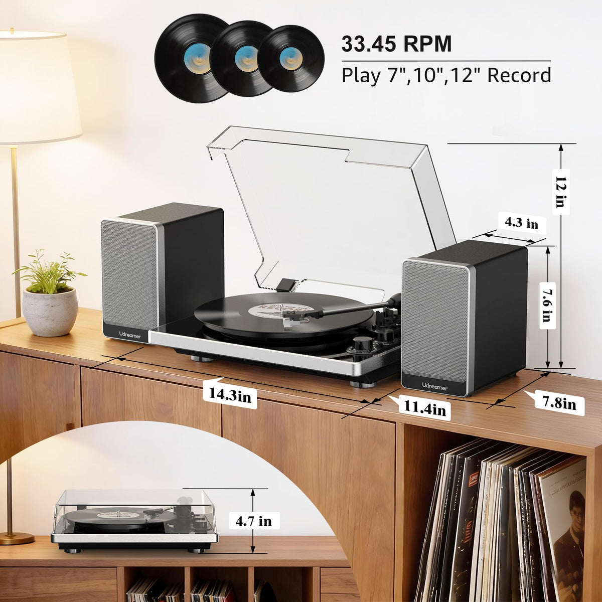 Udreamer vinyl record player RCA outputs to active and passive speakers